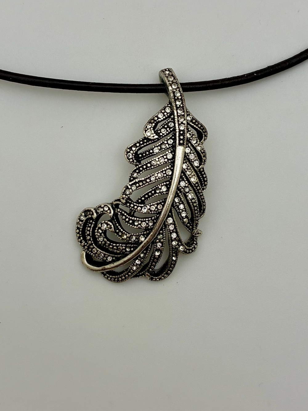 Fossil silver-tone feather necklace